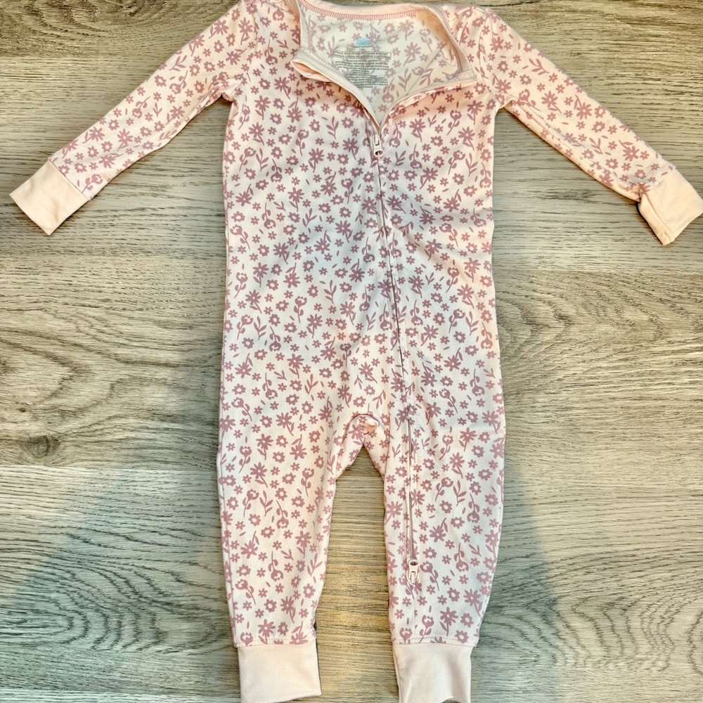 Cloud Island Pink Floral Kids Footie Pajamas Double Zip NWOT 12 Months
